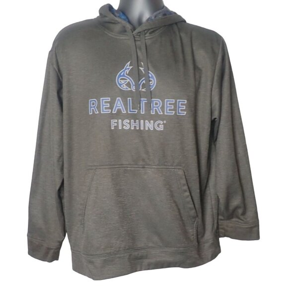 Realtree Fishing Hoodie Sweatshirt M 38-40 Gray‎ & Blue Pullover Logo Casual - Picture 1 of 5